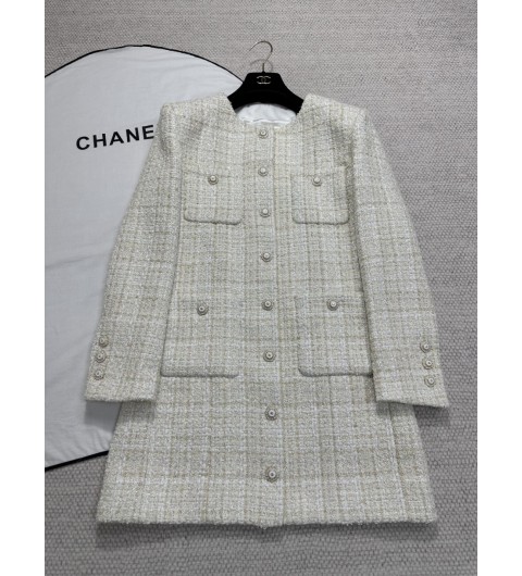 샤넬 CHANEL 25K 아이보리색 트위드 롱 재킷 자켓 36 38 40 #타지아