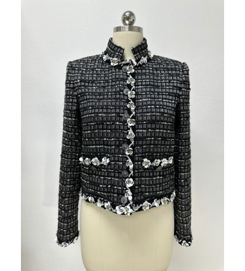 샤넬 CHANEL 25A 블랙 & 화이트 트위드 재킷 자켓 36 38 40 #타지아