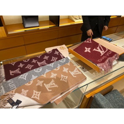 루이비통 모노그램 섀도우 프린지 울 캐시미어 머플러 보르도 M79185 186*40cm 울 90% + 캐시미어 10%