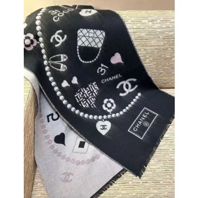 샤넬 시그니처 목도리 양면 머플러 울실크 블랙 핑크 AAB353 200*45cm 울 95% + 실크 5%
