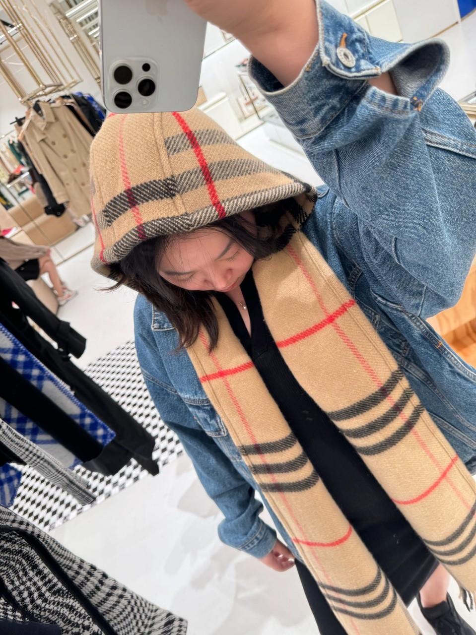 버버리 BURBERRY 체크 울 캐시미어 후드 스카프 아카이브 베이지 8077638 210*30cm 코튼울 54% + 캐시미어 46%