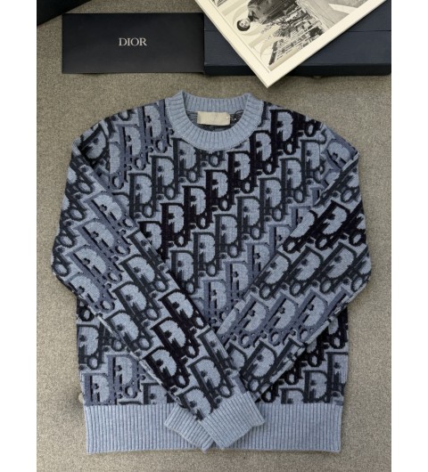 디올 Dior Oblique 스웨터 블루 울 자카드 613M626A2026_C585 S M L XL
