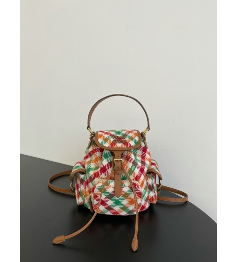 미우 미우 플래드 레더 백팩 레드 그린 Miu Miu Plaid and Leather Backpack Red Green 5BZ043-2IFK-F0Q6N 스몰 22*18*11.5cm / 라지 29.5*25*12.5cm