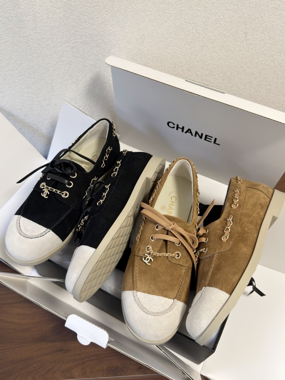 샤넬 로퍼 스웨이드 카프스킨 체인 투톤 모카신 G47005 35~40