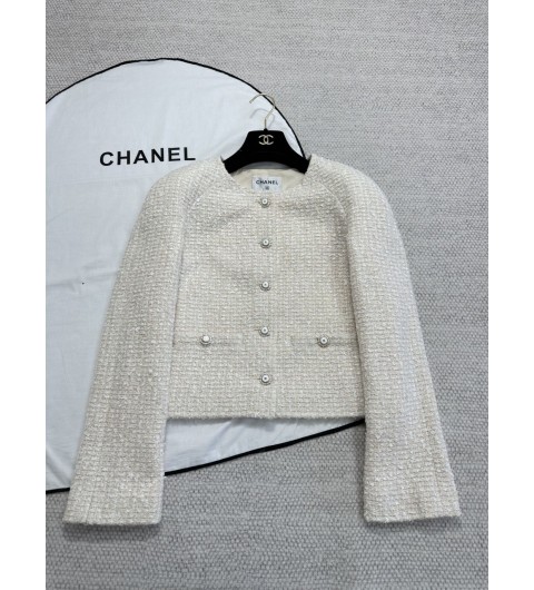 샤넬 25FW 25K 트위드 자켓 CC버튼 라운드넥 재킷 라이트 베이지 화이트 P80480 36 38 40 #타지아