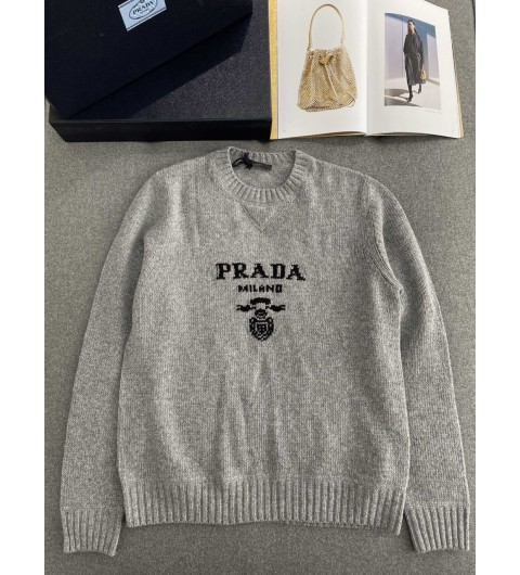 프라다 울 캐시미어 크루넥 스웨터 블랙 그레이 UMB223-1YMW-F0031 46 48 50 52