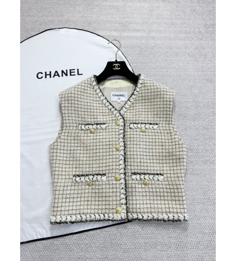 샤넬 2025/26가을-겨울 베스트 조끼 P80460-V73021-U3821 울, 모헤어 트위드 에크루, 베이지, 골드, 블랙 P80460-V73021-U3821 36 38 40 #타지아