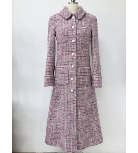 샤넬 CHANEL 2025/26 가을-겨울 프리-컬렉션 코트 울, 모헤어 트위드  핑크, 에크루, 그린 롱코트 자켓 P80390 36 38 40 #타지아