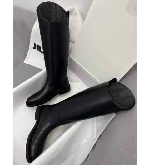 질샌더 Jil Sander 비대칭 컷 블랙 레더 하이 부츠 35~40