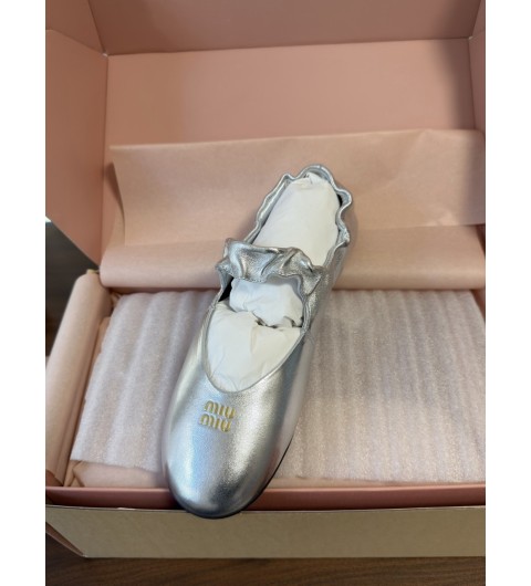 미우 미우 루슈 나파 레더 발레리나 플랫슈즈 화이트 5F340E-EFX-F0009 Miu Miu Ruches Nappa Leather Ballerinas White 35~40