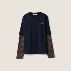 미우미우 로고 패치 레이어링 티셔츠 블루카카오브라운 MJL128 17OR F057W S M L #터비에빵