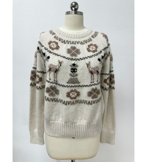 샤넬 25N 코코네쥬 풀오버 캐시미어 니트 사슴 CC로고 스웨터 에크루 베이지 P79701 36 38 40 #타지아