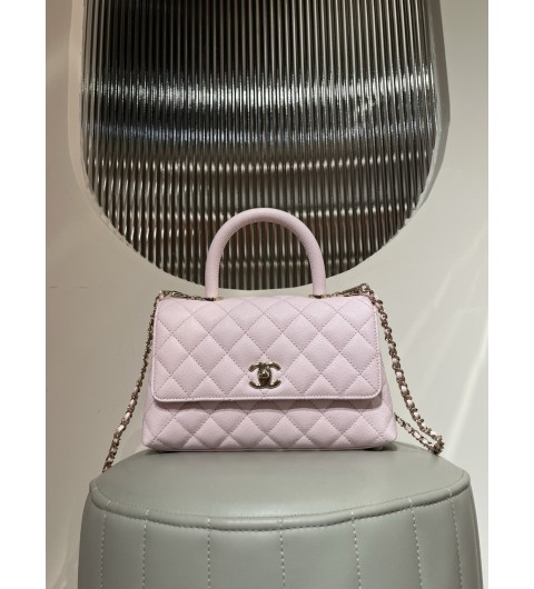 샤넬 CHANEL 코코 핸들 스몰 플랩백 핑크색 캐비어 샴페인골드 14*24*10cm #지존샵