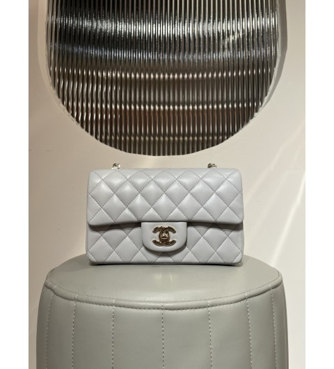 샤넬 CHANEL 클래식 뉴미니 플랩백 램스킨 라이트그레이 샴페인골드 20cm #지존샵
