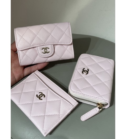 샤넬 CHANEL 라이트 핑크 캐비어 가죽 지퍼돌이 카드지갑 똑딱이 카드홀더 #지존샵