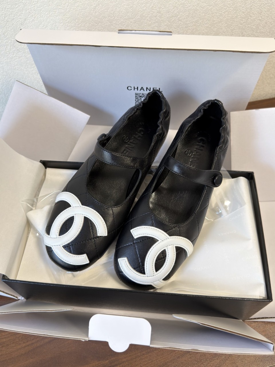 샤넬 Chanel 블랙 램스킨 메리제인 플랫슈즈 35~40