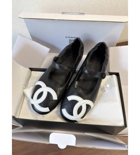 샤넬 Chanel 블랙 램스킨 메리제인 플랫슈즈 35~40