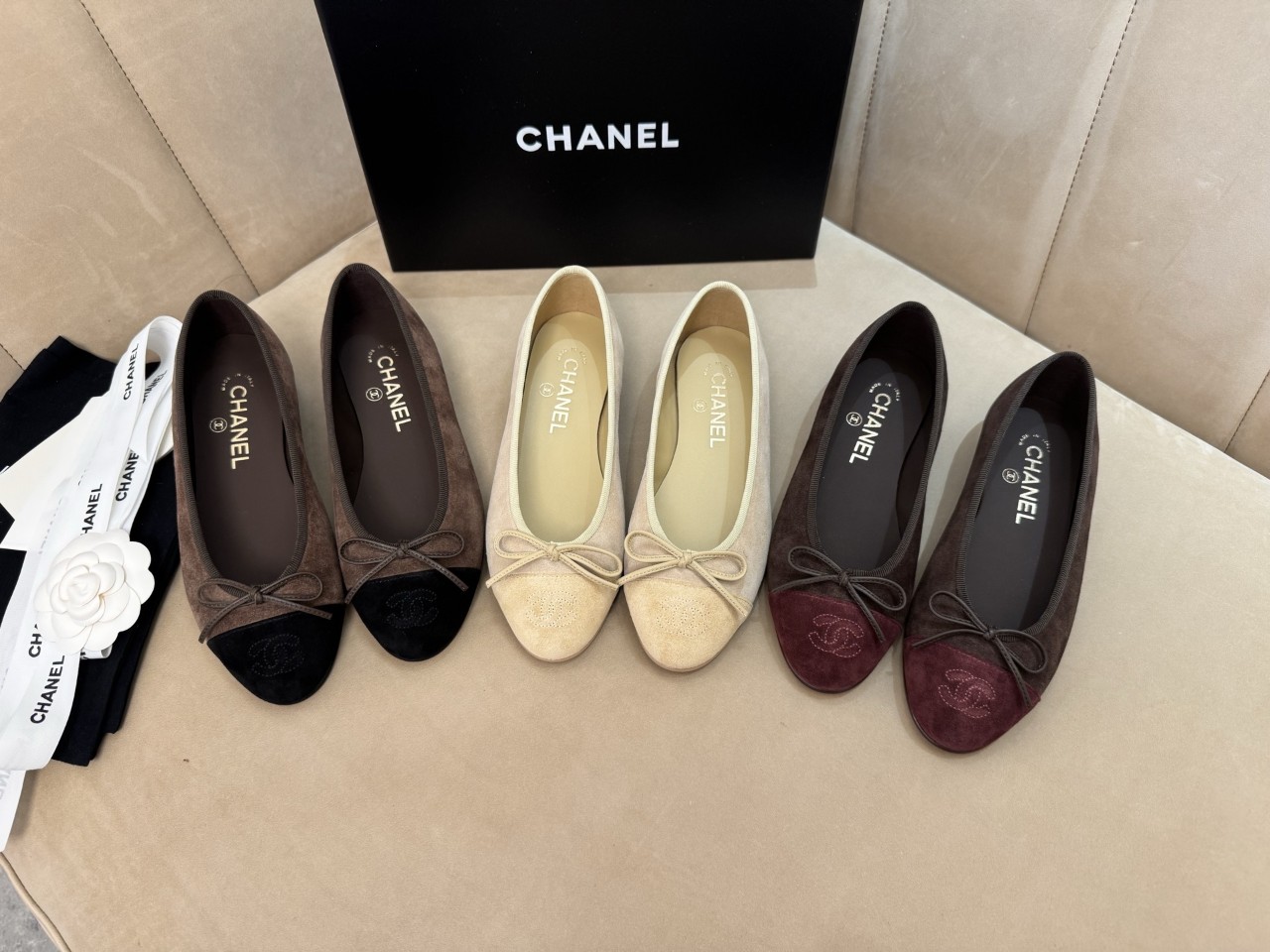 샤넬 CHANEL 3컬러 스웨이드 발레리나 플랫슈즈 35~41